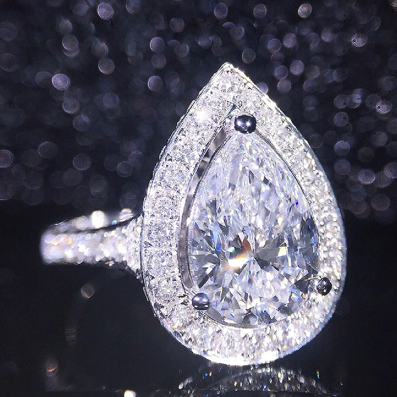 1CT 6X9 мм 18K Белое Золото огранка груша Moissanite Halo Кольцо Лаборатория Grown алмазное