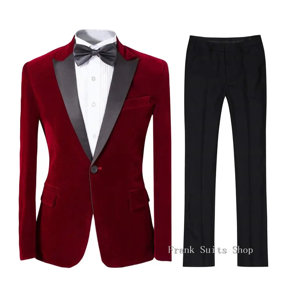 

Costume Homme 2019 Groomsmen Suit For Men Terno Slim Fit 2 Pieces Burgundy Blazer Wedding Groom Tuxedo Mens Velvet Prom Suit