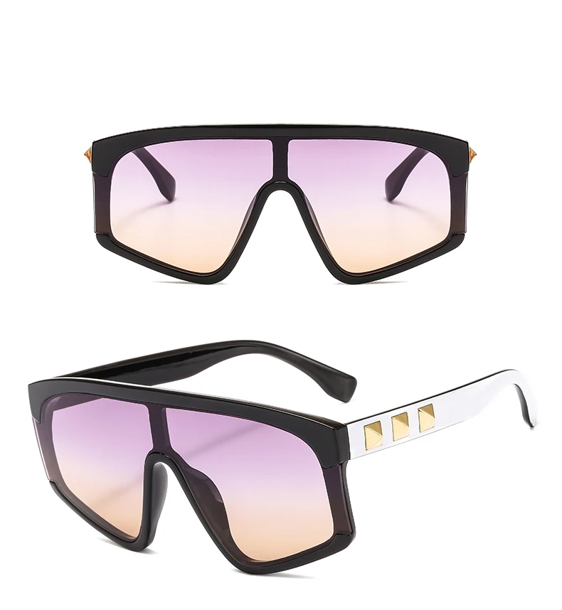 Luxury Punk Sunglasses Women Rivet Oversized Sun Glasses Cool Mirror Lens Glasses Flat Top Gradient Eyewear Oculos De Sol UV400