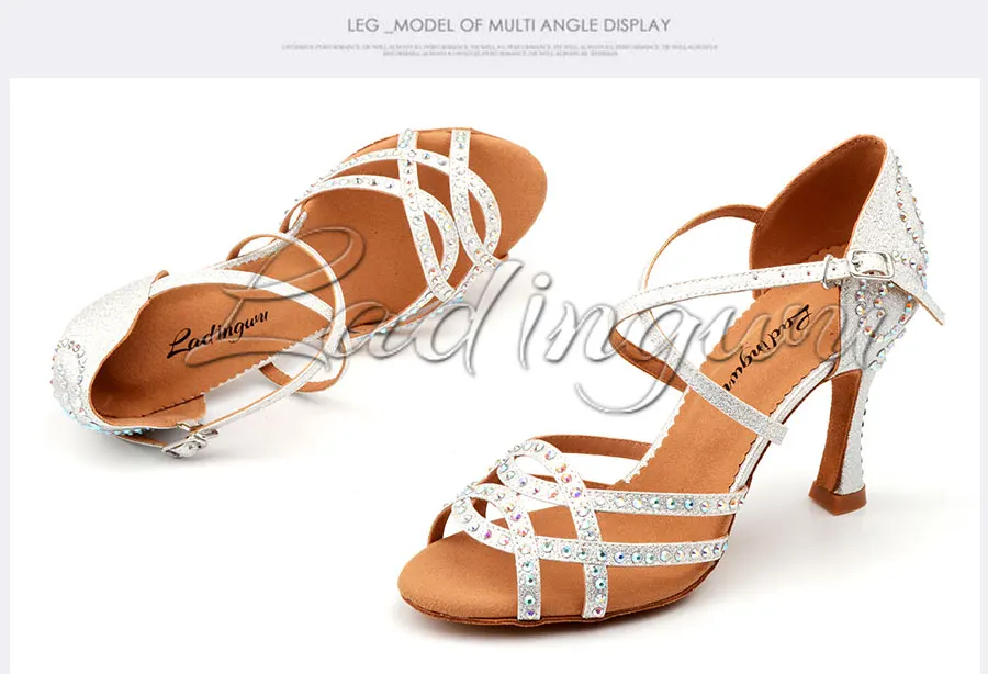 Ladingwu zapatos baile mujer latino красные туфли женские туфли для латинских танцев блестящие стразы Сальса Бальные Танцевальные Туфли каблуки 9 см