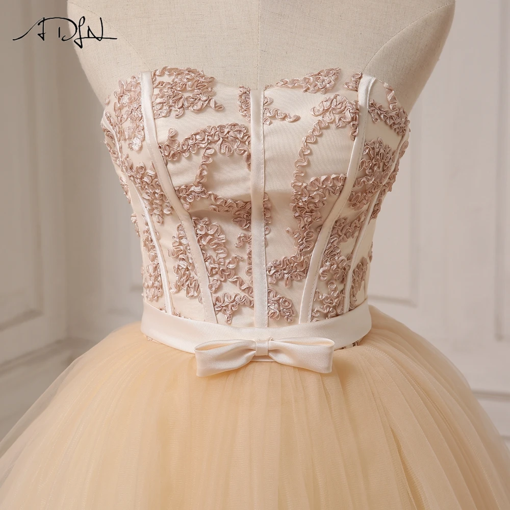 ADLN вечерние платья цвета шампана короткая возлюбленная безрукий Тюль A Line