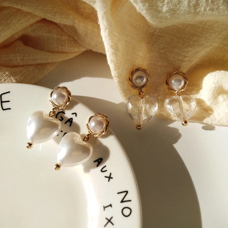 Fashion Women's Earrings 2019 Vintage Simulated Pearl/Glass Heart Pendant For Women Statement Jewelry Accessories Gift | Украшения и