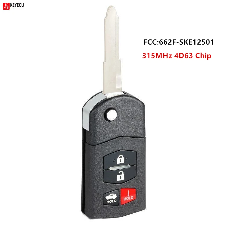 Раскладной дистанционный ключ Keyecu с 4 кнопками чип 315 МГц 4D63 для Mazda 3 5 6 RX8