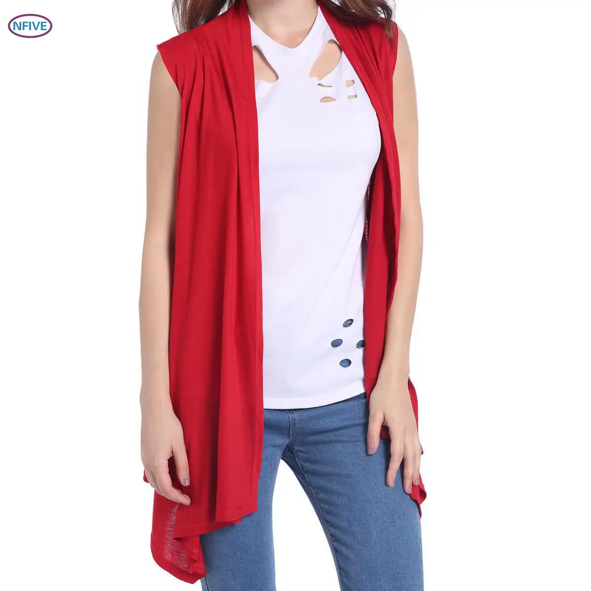 NFIVE бренд 2017 женский тонкий Однотонный свитер с открытой строчкой без рукавов