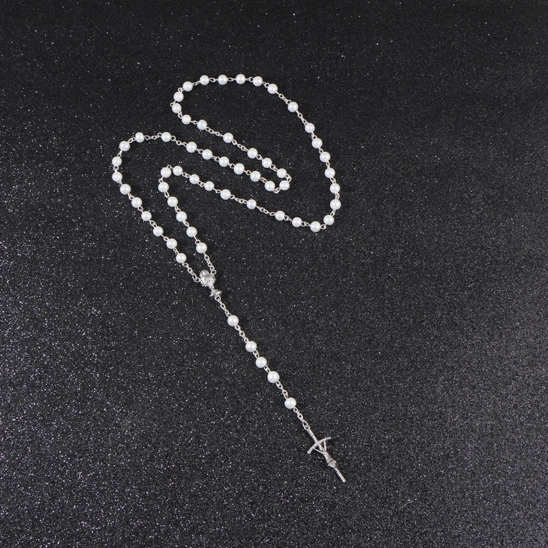 Коми религиозный 5 мм акриловые белые бусины ручной работы крест четки Римский