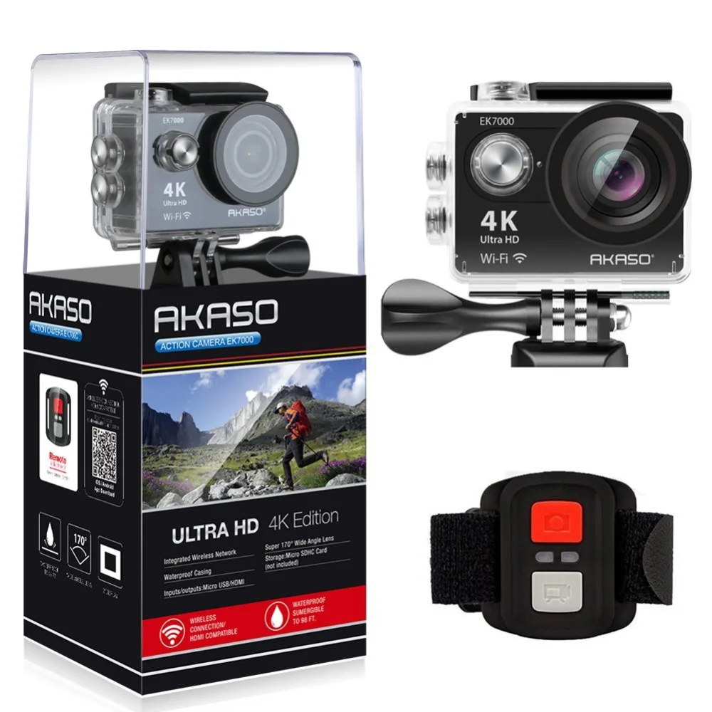 AKASO EK7000 4K wifi наружная Экшн-камера Ultra HD Go Водонепроницаемая камера Pro для съемки на велосипедном шлеме, видео для экстремальных видов спорта, подвижная камера, подарок