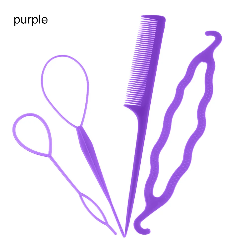 purple 4 шт./компл. 3 вида Волшебная Шпилька заколка для пучка Набор для укладки Braiders волосы плетение расширение Скручивающиеся бигуди инструмент для укладки - Цвет: purple