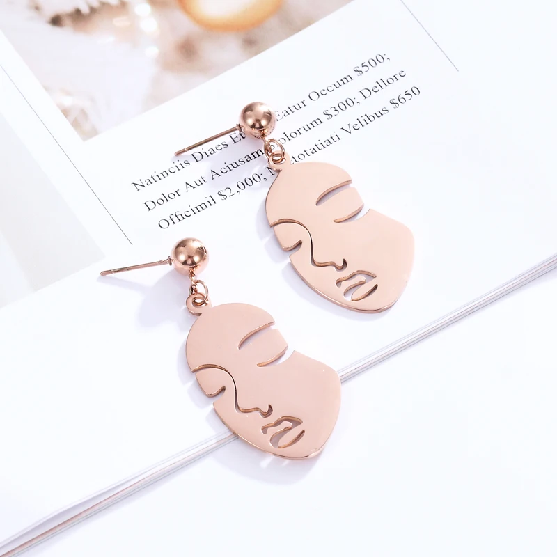 Серьги подвески женские из нержавеющей стали под розовое золото и