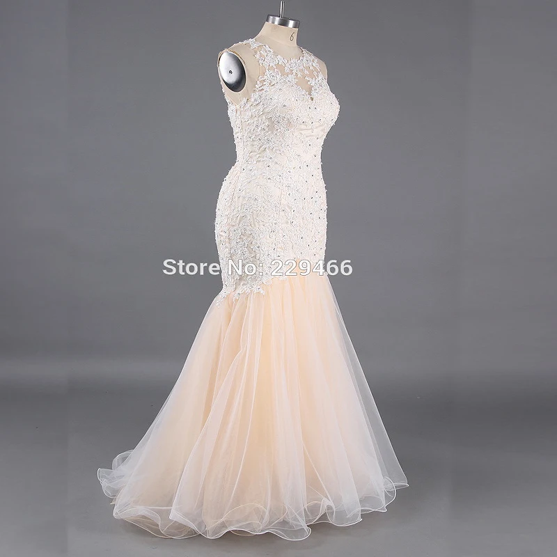 Sheer Тюль Русалка Свадебные платья 2017 О образным вырезом оборками Vestido De Novia