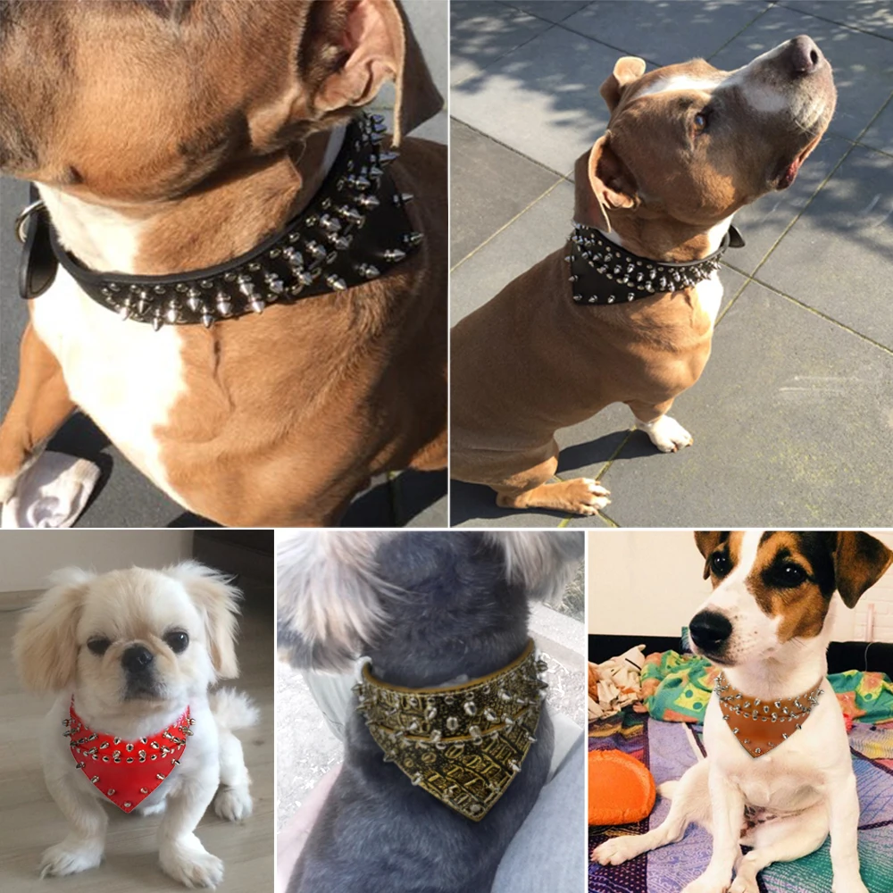Petshy кожа для питомца собаки ошейник с банданой шипами шипованных Регулируемый