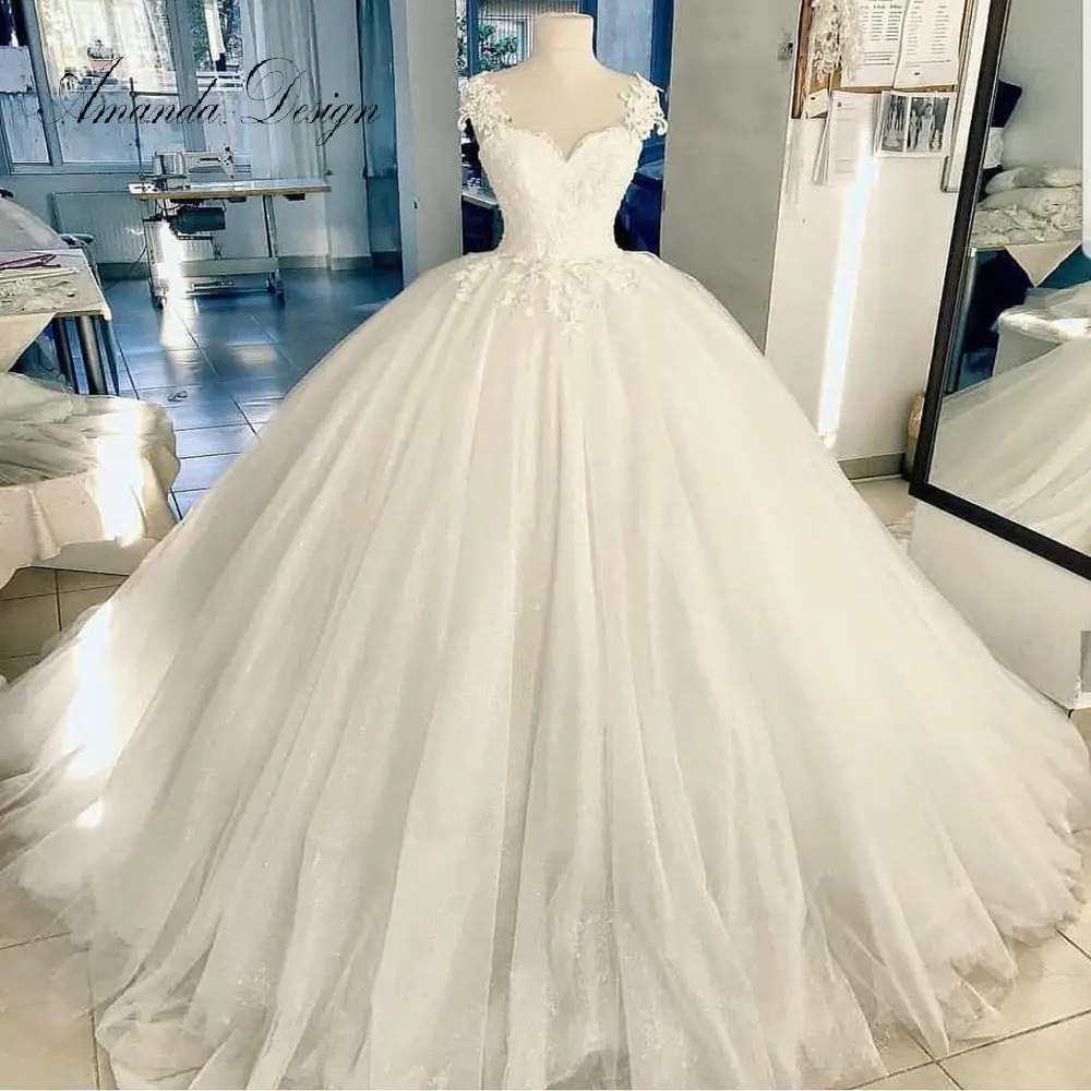 Robe de mariage кепки Рукавом Кружевная Апликация Лидер продаж свадебное платье