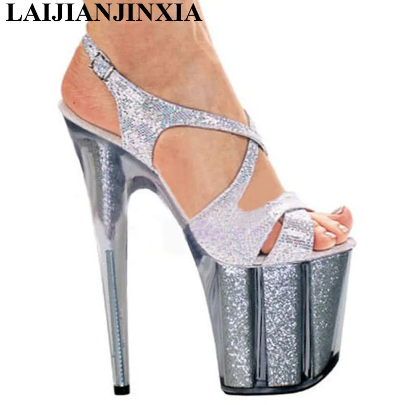

20cm Ultra high heels platform lady formal dress women shoes fashion sandals 8 inch silver rome style dance shoes