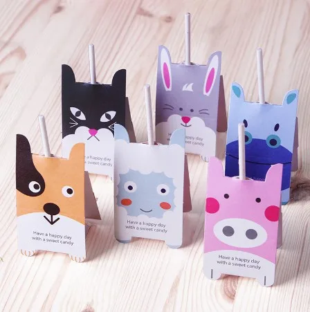 

80pcs 6-design Animal Lollipop Holder Tag for Cake Pop Sucker Candy Decoration