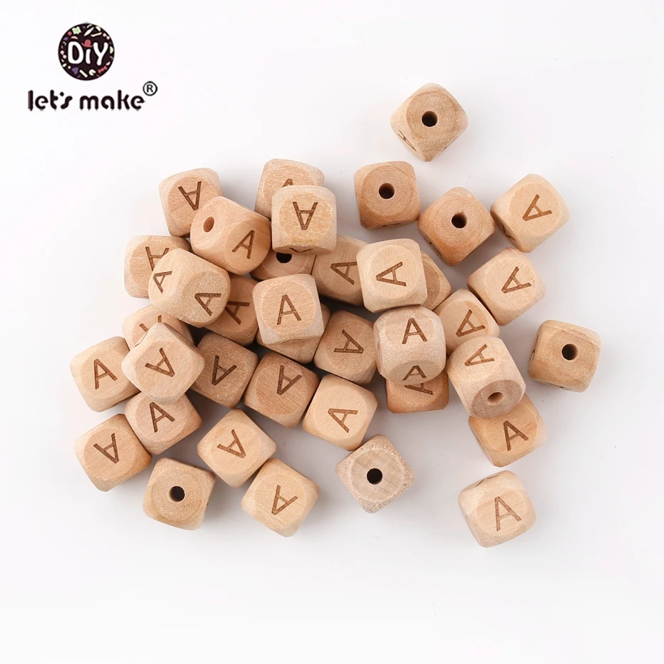 Let's Make-Cuentas de letras de madera con forma cuadrada para dentici&oacute;n de beb&eacute;, collar de dentici&oacute;n de enfermer&iacute;a, joyer&iacute;a, mordedores, 50 Uds.-4