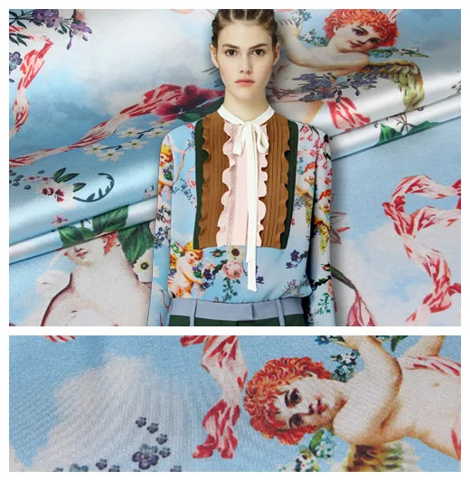 Angel digital stretch silk satin fabric soft shirt dress catwalk natural wholesale cloth Дом и сад