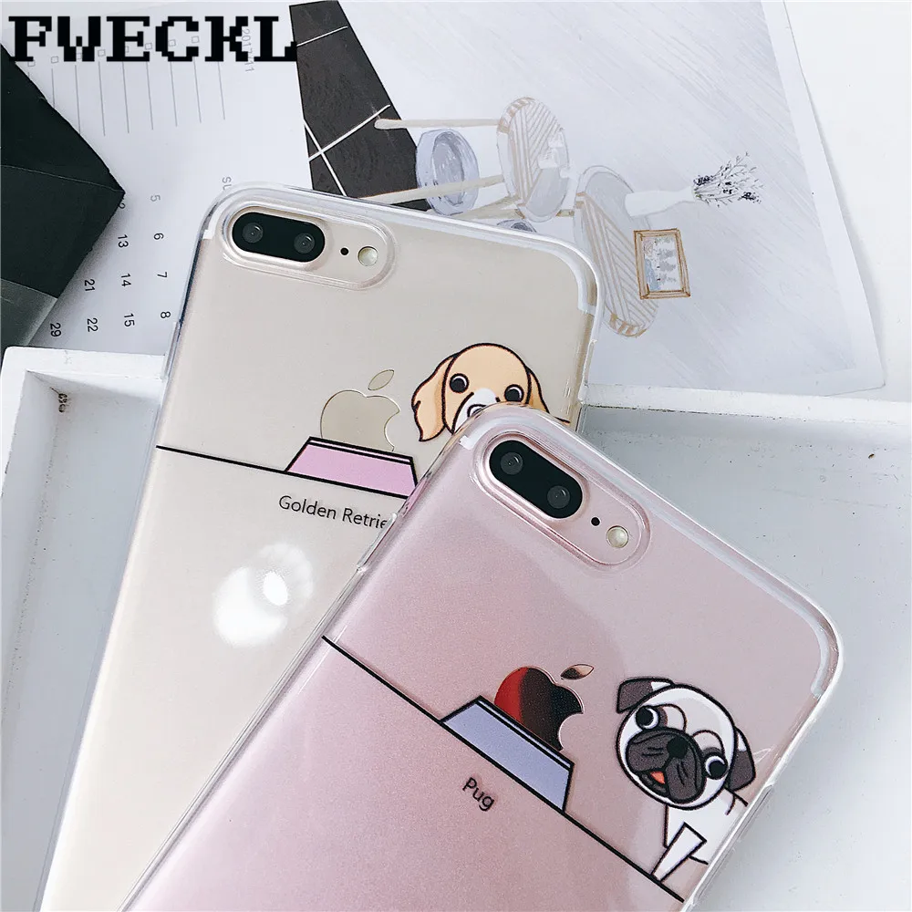 FWECKL Transparent Cute Cartoon DOG Case For 6 6S 7 8 Plus X Silicone iPhone XR XS MAX Silicon Cover pet |