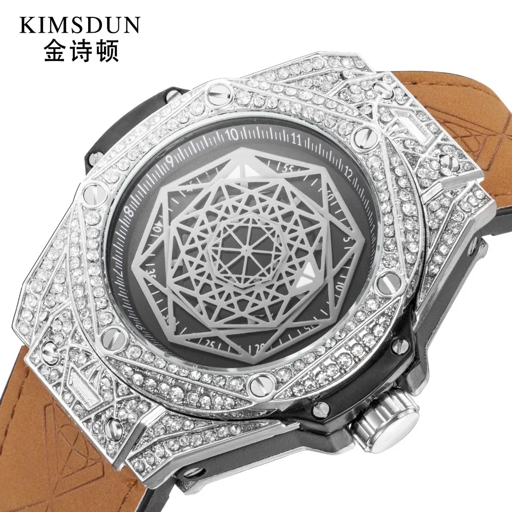 KIMSDUN Мужские кварцевые часы модные повседневные роскошные классические спортивные трендовые часы с силиконовым ремешком с золотыми бриллиантами Relogio Femme наручные часы