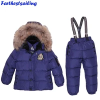 30 russian winter snowsuit real fur children clothing set down boy baby outwear waterproof ski suit girls jackets kids jumpsuit