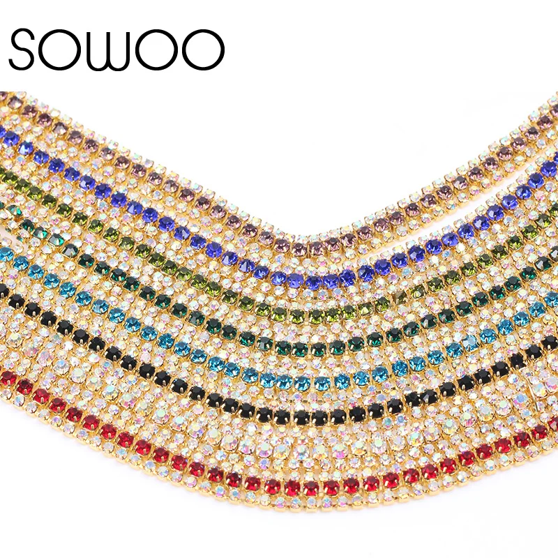 1 ярдов/партия 3-мя рядами красивых закрыть цепочка с прозрачными стразами SS8