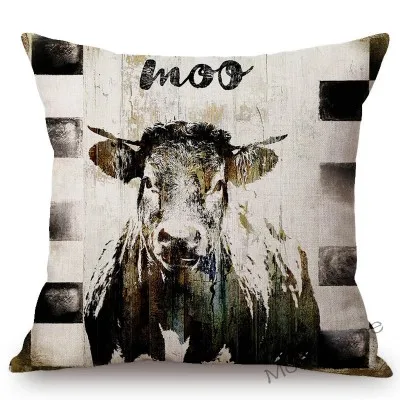 T231-1 Vintage Farm Animals Rooster Cow Pig Sheep Home Decorative Sofa Throw Pillow Cover Sweet Farm Retro Cotton Linen Cushion Cover - Цвет: T231-1