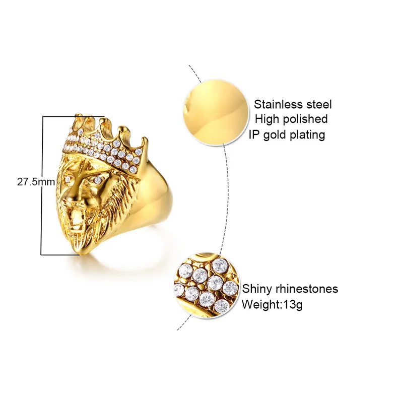 Хип хоп Рок Рэп ледяной из Bling Золотые кольца с кристаллами страз золотой тон