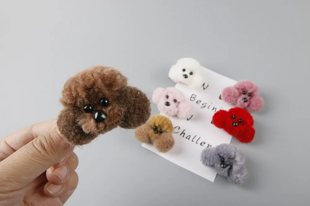 

Boutique 20pcs/7C Fashion Cute Pom Pom Dog Hairpins Solid Mini Poodle Animal Head Hair Clips Princess Headwear Hair Accessories