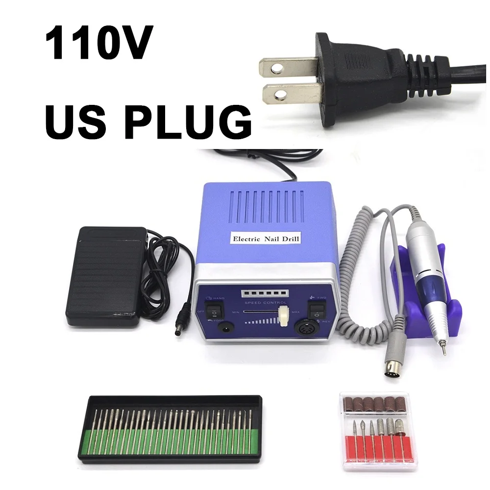 Blue US plug 30 Золотой электрический сверлильный станок для дизайна ногтей, Профессиональный аппарат для маникюра, оборудование для дизайна ногтей, оборудование для педикюра и маникюра - Цвет: Blue US plug 30
