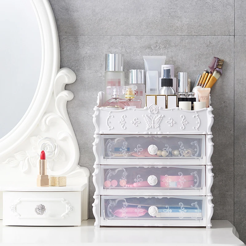 2019 new plastic cosmetics storage box drawer dressing table finishing separated multi-layer skin care products |