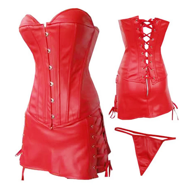 Большой размер 6XL S корсетный красный черный корсет из искусственной кожи 3