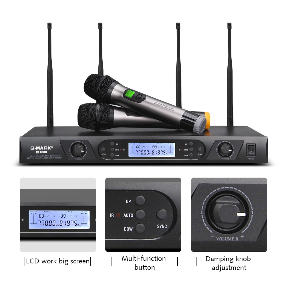 G MARK G1000 Беспроводная микрофонная система профессиональная 150 м дистанция 2 ручные