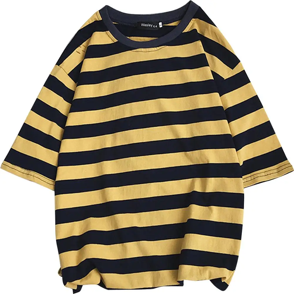 Мужская летняя футболка None полосатая со средним рукавом и круглым воротником