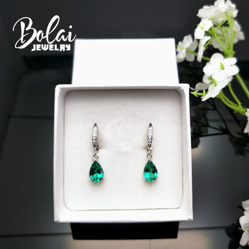Bolaijewelry, созданный Зеленый Изумруд Серьги Груша 6*9 мм серебро 925 пробы ювелирные изделия для женщин лучший подарок