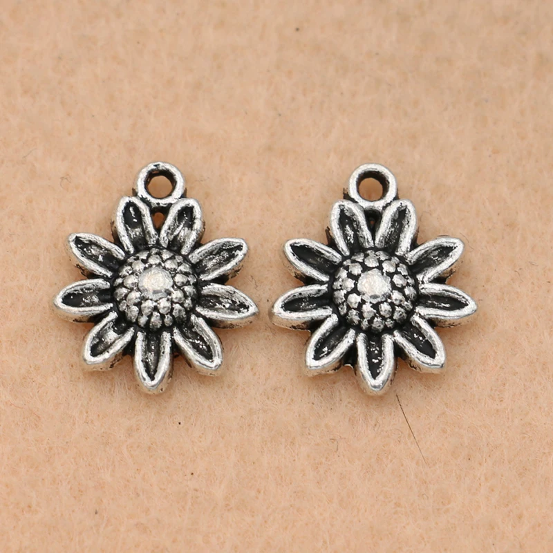 

Подвеска в виде подсолнуха KJjewel, тибетское серебряное покрытие, ювелирные изделия «сделай сам», аксессуары для браслетов ручной работы, 16x14 ...