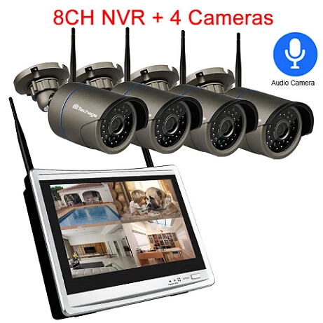 8CH NVR 4 Cameras Techage 1080P wifi CCTV IP камера 12 дюймов ЖК монитор беспроводная система NVR 2MP HD аудио звук P2P видео CCTV комплект видеонаблюдения - Цвет: 8CH NVR 4 Cameras