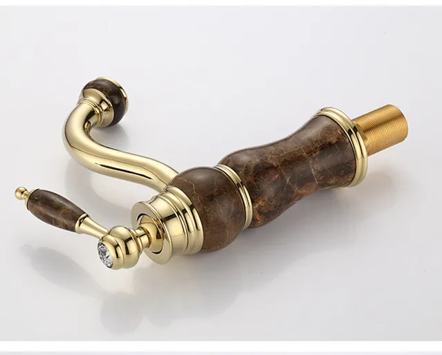 Бесплатная доставка мраморный золотой кран для раковины с одним отверстием