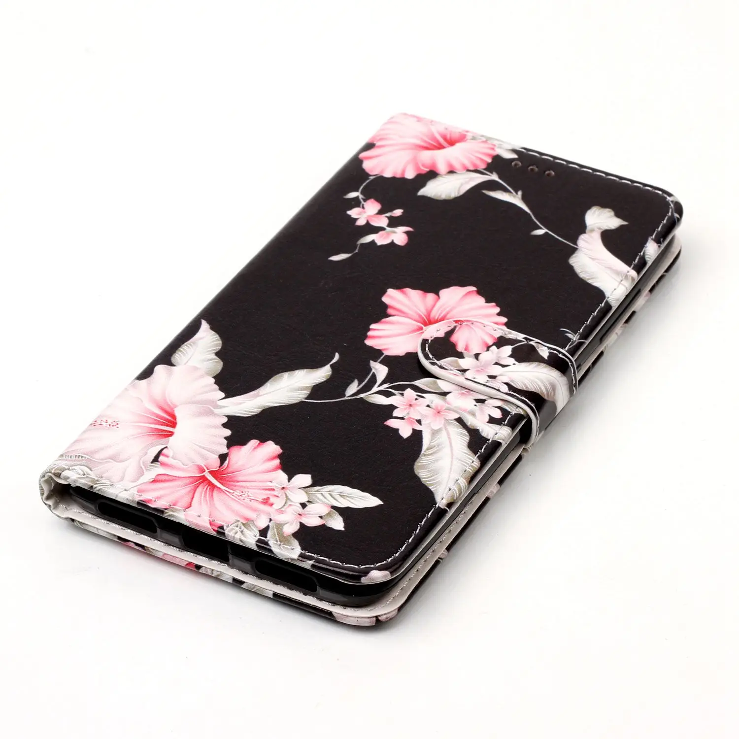 Flowers are printed in black Genuine leather magnet turnover card PU case for ZTE | Мобильные телефоны и аксессуары