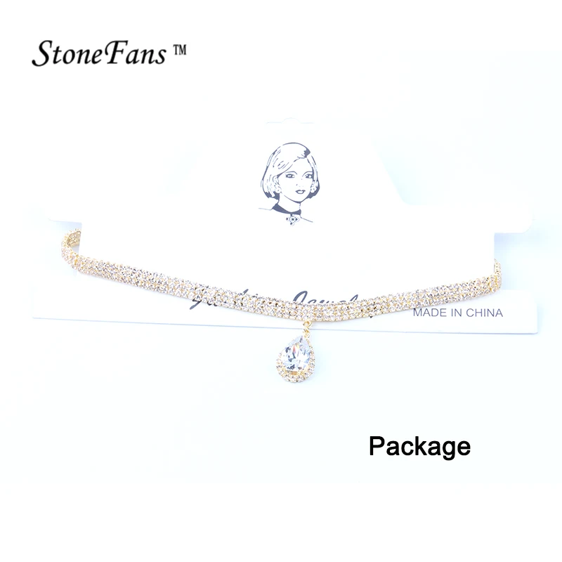 StoneFans классический дизайн 3 ряда стразы в форме капли чокеры ожерелья для женщин