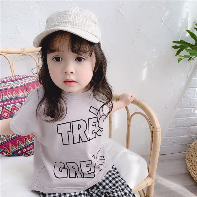 2019 New Baby Girl Children T-Shirt Short Sleeve Letter Print Girls T-shirt Cotton Tops Letters Shirts Summer Tee | Детская одежда и