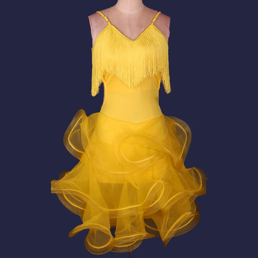 Новинка 2015 Года! Распрадажа! Новое желтое платье с бахрамой для латино