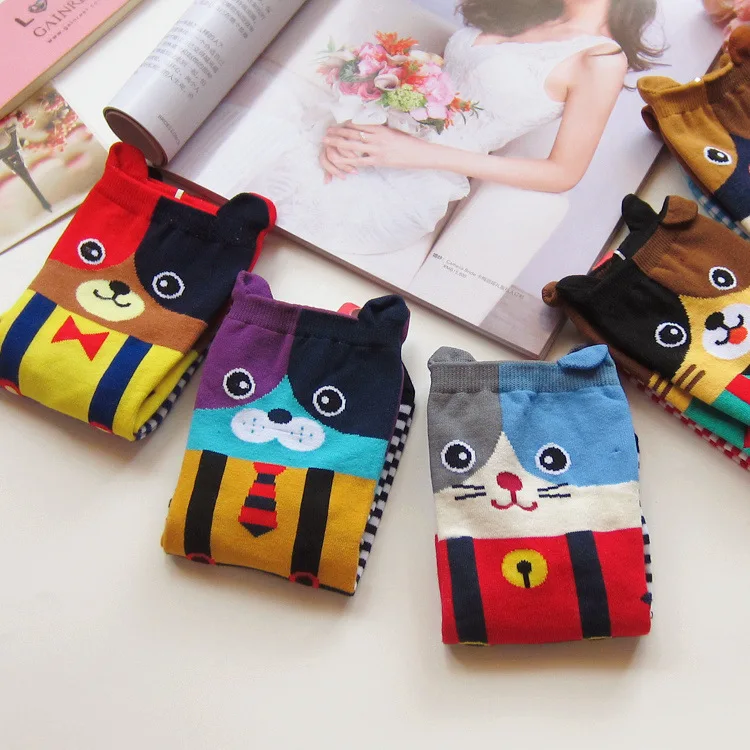 Лидер продаж 1 пара модные носки в полоску с объемными животными милые хлопковые