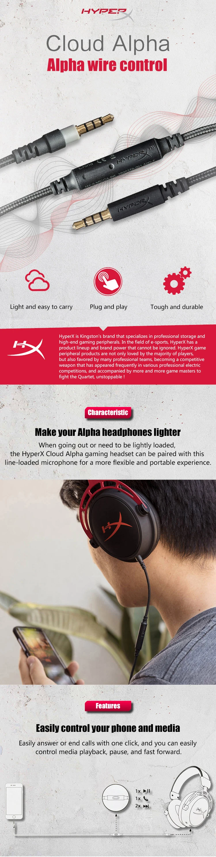 Проводное управление проводным микрофоном kingston HyperX Cloud Alpha