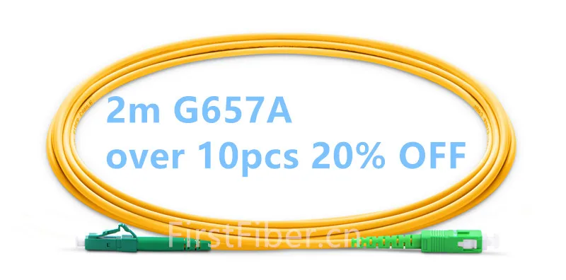 FirstFiber 2m LC APC to SC APC G657A Fiber Patch Cable, Jumper, Patch Cord Simplex 2.0mm PVC OS2 SM Bend Insensitive