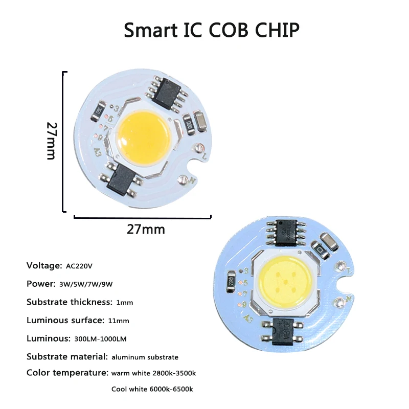 30 шт./лот COB Светодиодная лампа чип 3 Вт 5 7 10 12 AC220V умный IC драйвер Холодный/теплый
