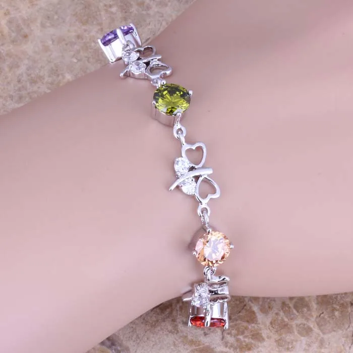 Многоцветный Зеленый Перидот Посеребренная цепочка браслет бабочка 7 8 дюймов