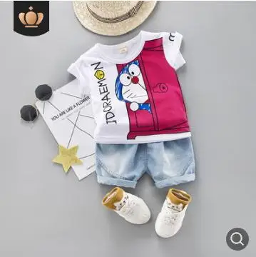 2019 Summer New Children Outfits Cute Cartoon Robot Cat Short Sleeve Suit Toddler Baby Clothes Costume for Kids 0-4Y SY-F192222 | Детская