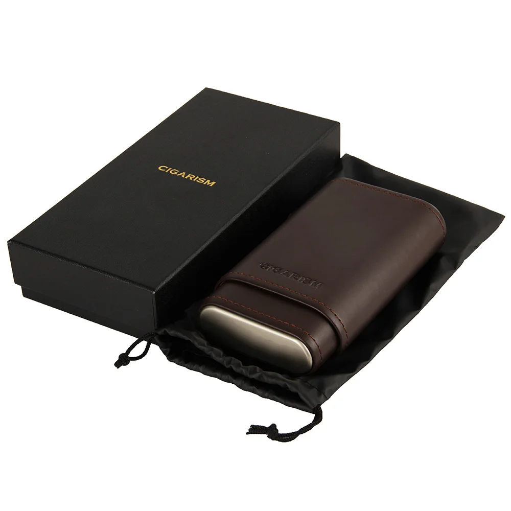CIGARISM Coffee Real Leather Cedar Lined Cigar Travel Holder Case 3 Count | Дом и сад