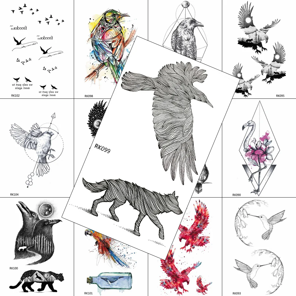 

Black Eagle Wolf Animal Temporary Tattoos Sticker For Children Boy Waterproof Tattoo Decal Fake Body Art Drawing Tatoos Kids