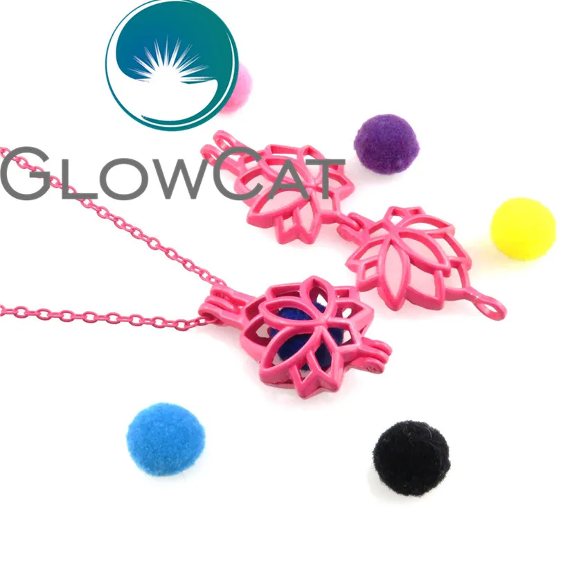 RR52 Hot Pink Lotus Flower Oyster Pearl Beads Cage Aromatherapy Essential Oil Diffuser 18'' Necklace Locket | Украшения и