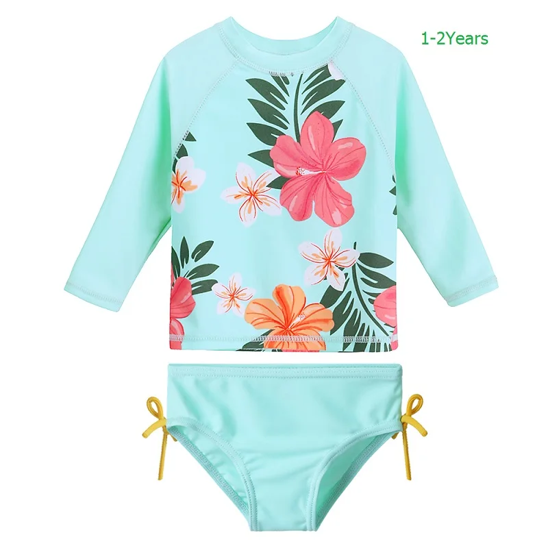 S279 Cyan 2A BAOHULU/купальный костюм для маленьких девочек с принтом; купальный костюм с длинными рукавами для девочек; UPF50+ защита от УФ-лучей; детские купальные костюмы - Цвет: S279 Cyan 2A