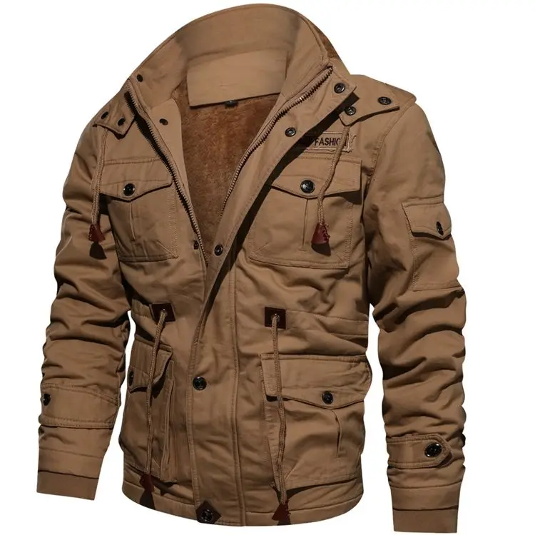 

YUSHU New 2019 Men's Winter Fleece Jackets Male Cotton Military Jacket Warm Hooded Cargo Tactical Bomber Jacket